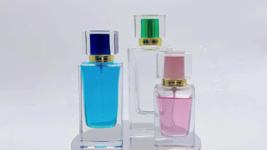 Botella de cristal de perfume de lujo para el cuidado de la belleza de 30ml 50ml 70ml con pulverizador prensado y tapa de plástico de botella vacía de embalaje cosmético